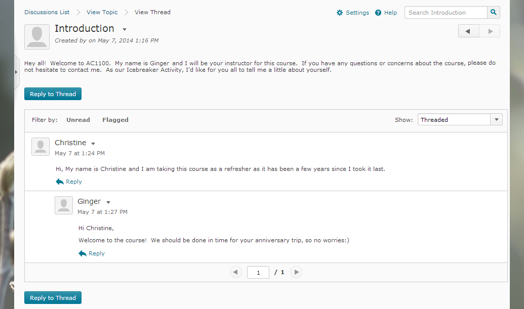 Desire2Learn Discussions List